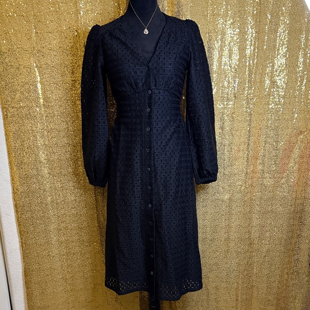 FRNCH Black Eyelet Long Sleeve Dress NWT!